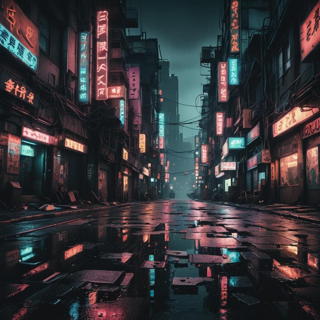 Cyberpunk Cityscape with Neon Reflections