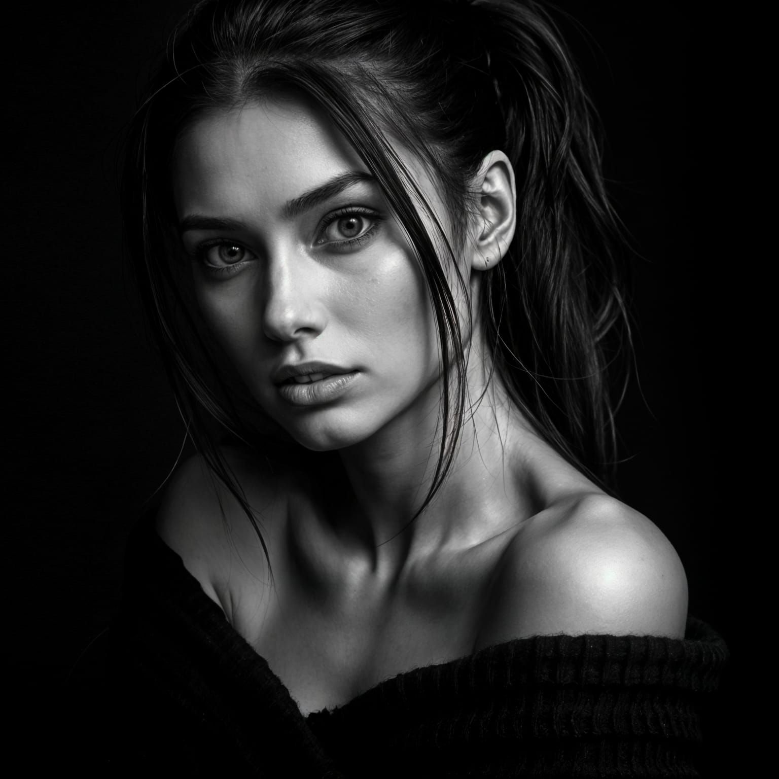 Striking Black and White Portrait of a Woman