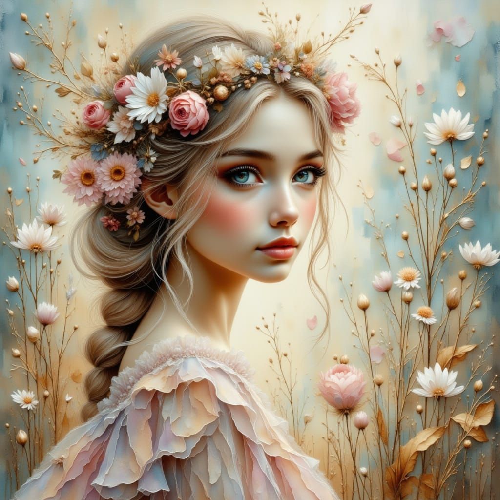 Ethereal Fairy-Tale Portrait in Antique Watercolor Style