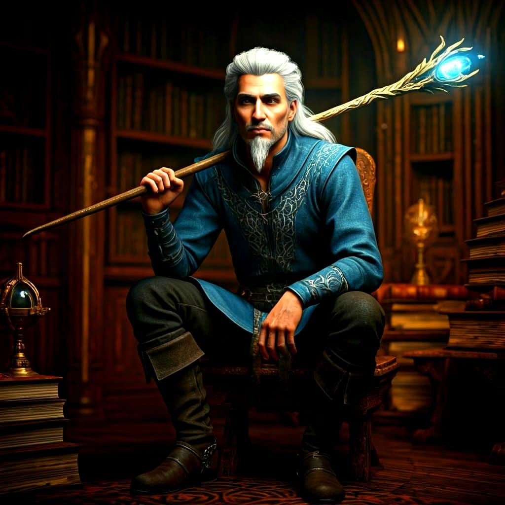 Wizard in Study with Dragon Staff