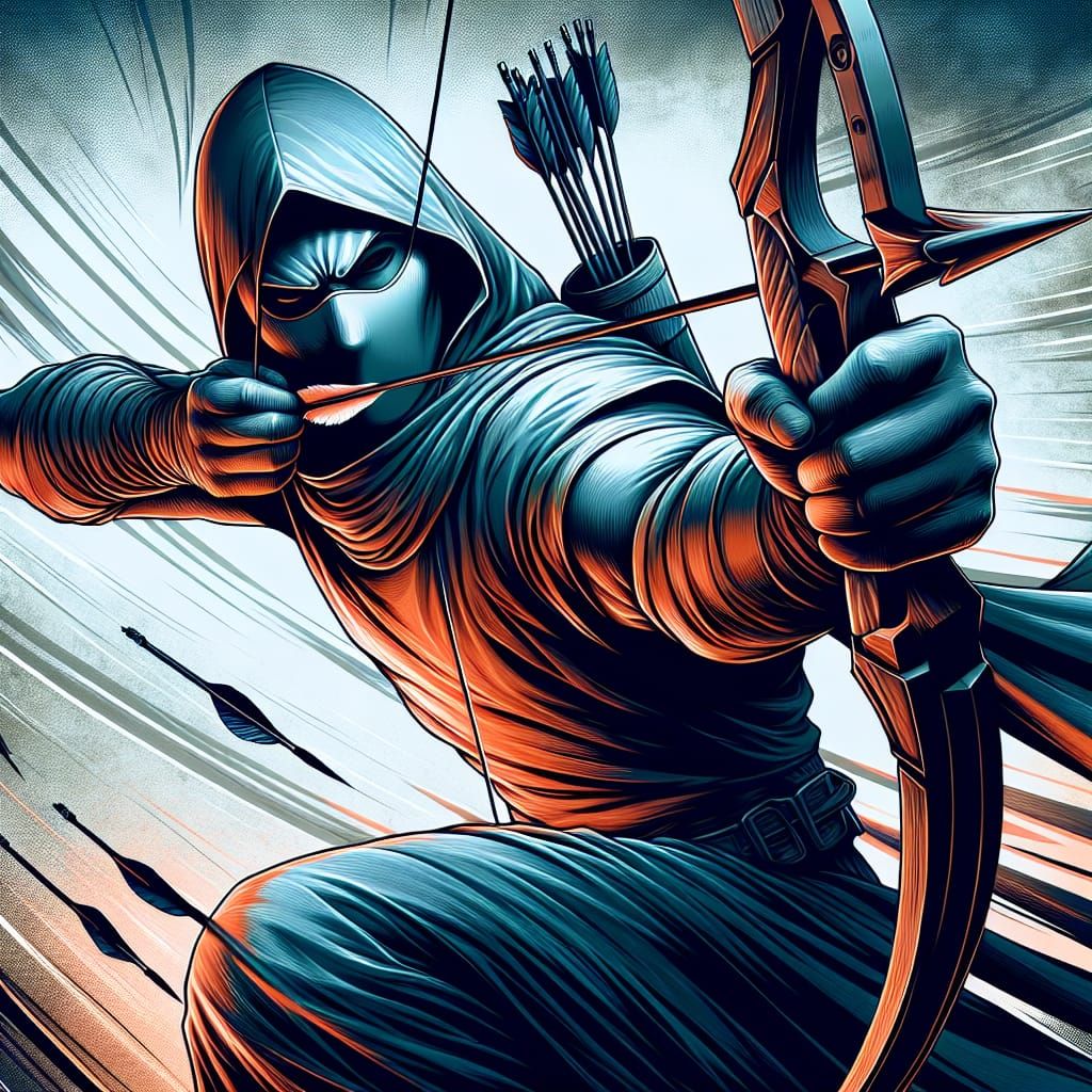 Masked Archer Vigilante in Dynamic Motion