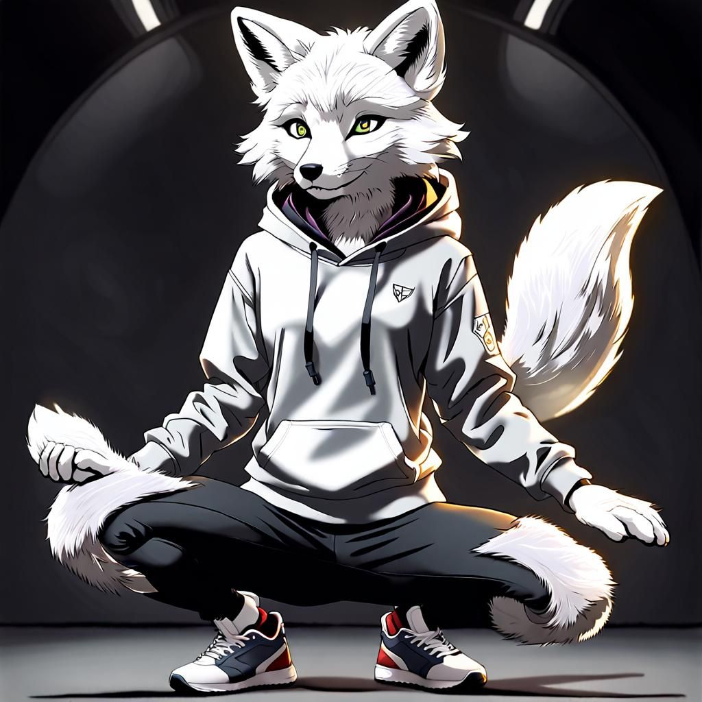 Anime Style White Fox Furry in Hoodie