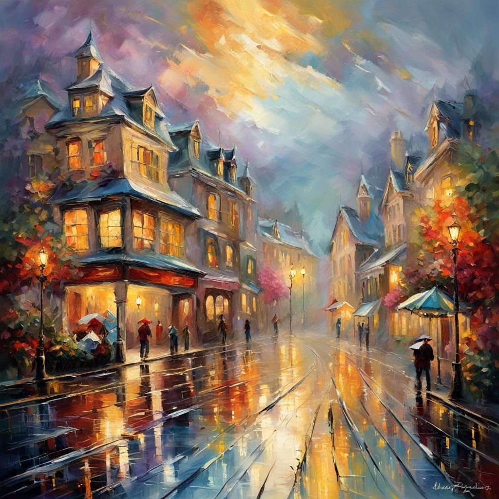 Impasto Abstract Expressionism of a Rainy Day