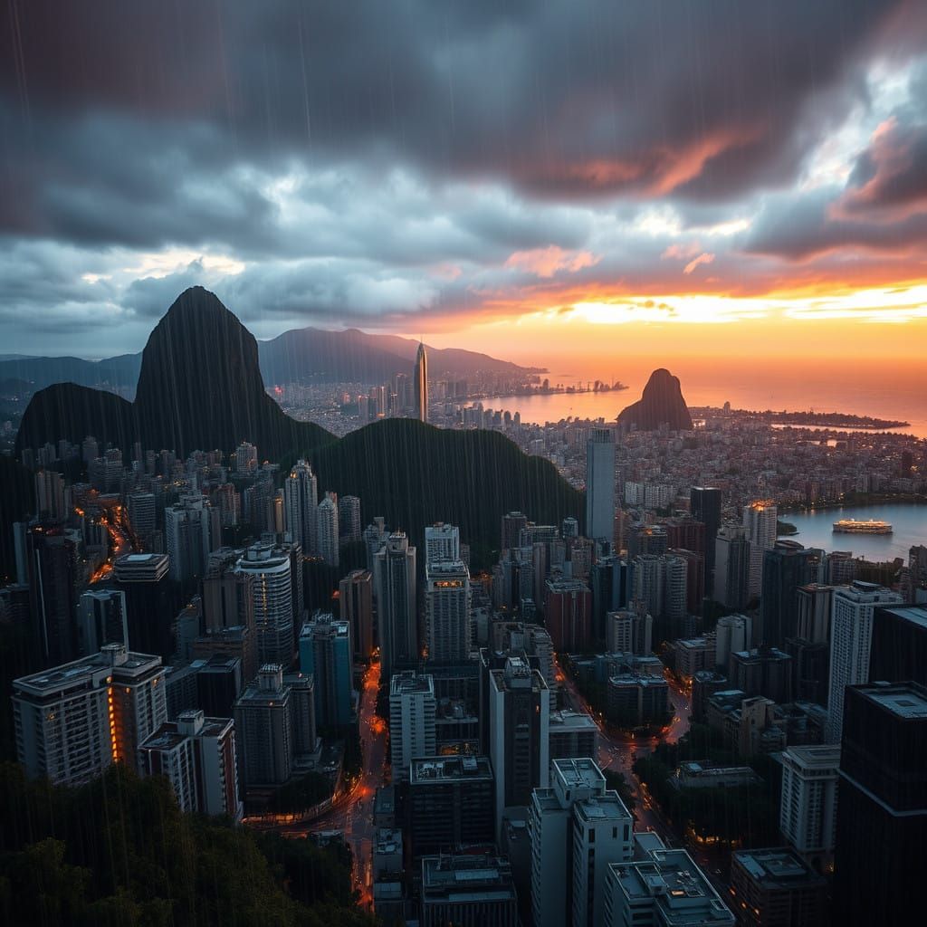 Rio de Janeiro Cityscape Bathed in Radiant Warmth at Sunset