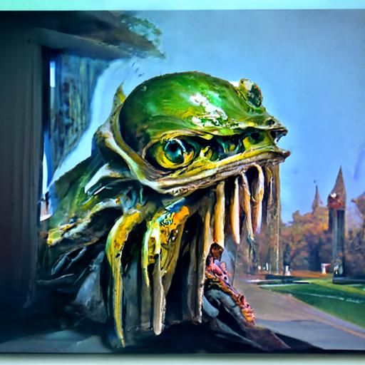 University Campus Scene in Oil Painting Style