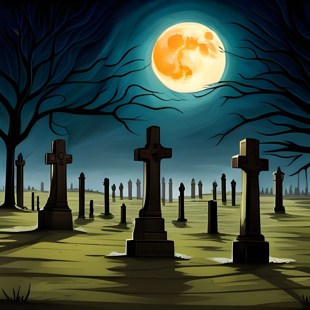 Graveyard Walk Under Full Moon: Gothic Art