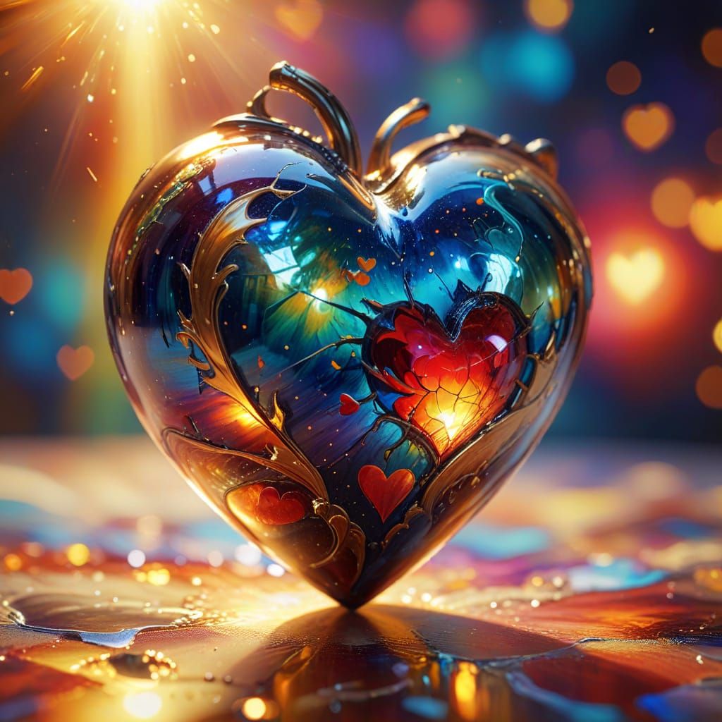 Heart on a Planet in Prismatic Oil Painting