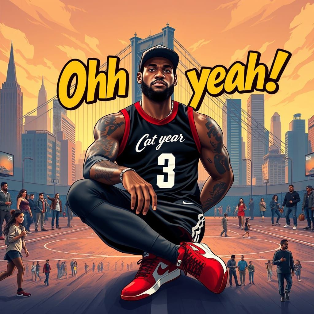 Confident LeBron in Cityscape Comic Art