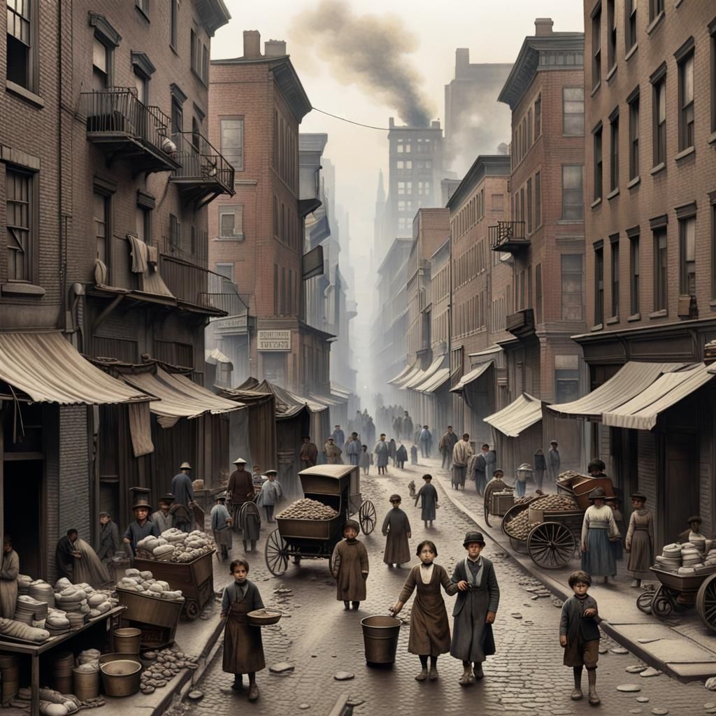 Bustling City Street in the Early 1900s