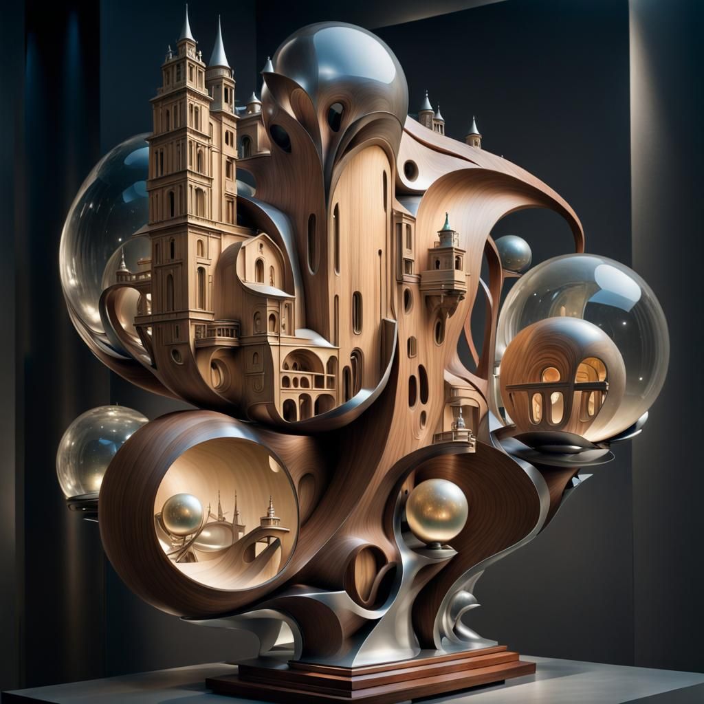 Exquisite Wood and Silver Sculpture in Museum Setting