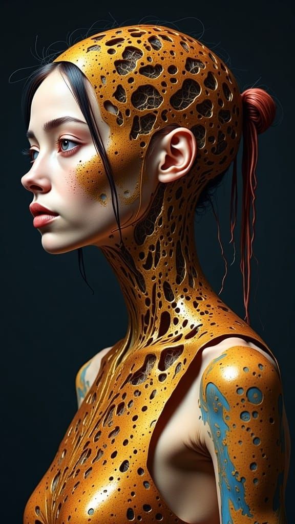 Cyberpunk Woman Portrait with Sanskrit Dress