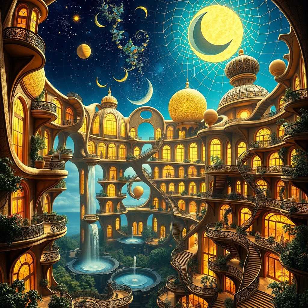 Ethereal Hilbert Hotel Megastructure in Dreamlike Architectu...