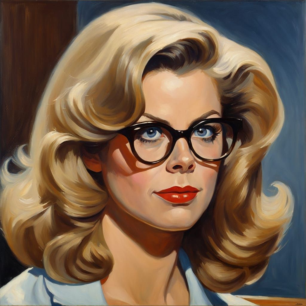 Blond Starlet with Glasses in Edward Hopper Style