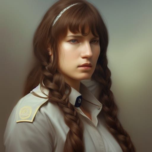 Hyperrealistic Portrait of a Woman in Uniform