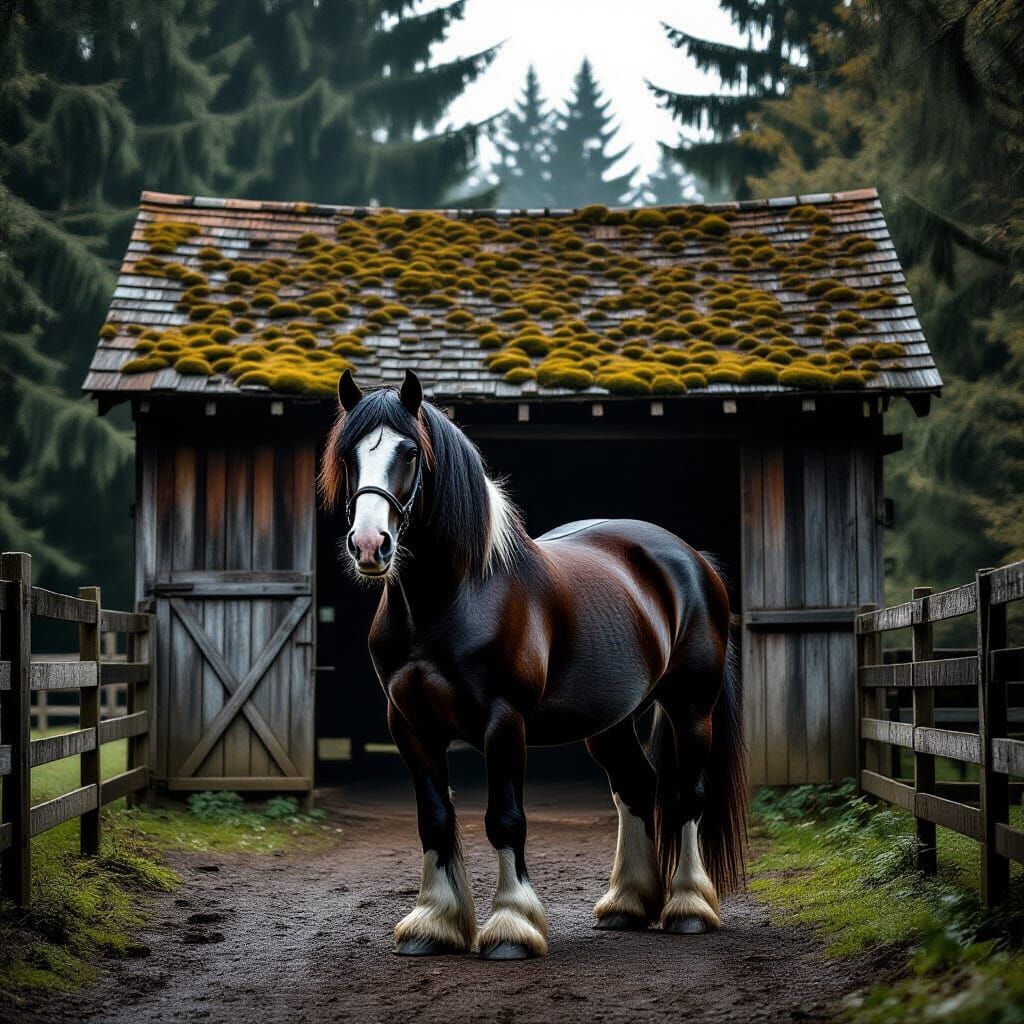 Jet Black Clydesdale Horse by Derelict Stable