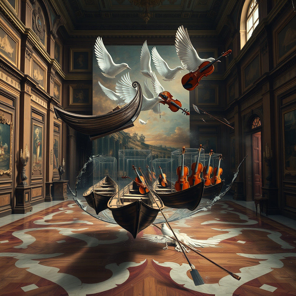 Rowboats Escape: A Baroque Museum Dreamscape