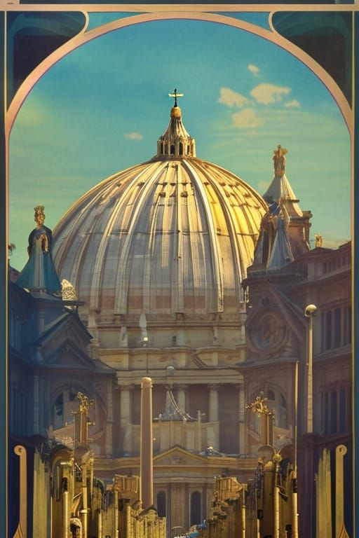Art Deco Travel Poster of St. Peter's Basilica