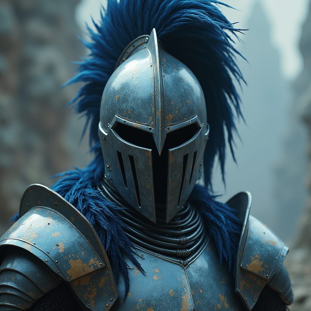 Fantasy Knight's Helmet in Dark Steel and Gold Accents