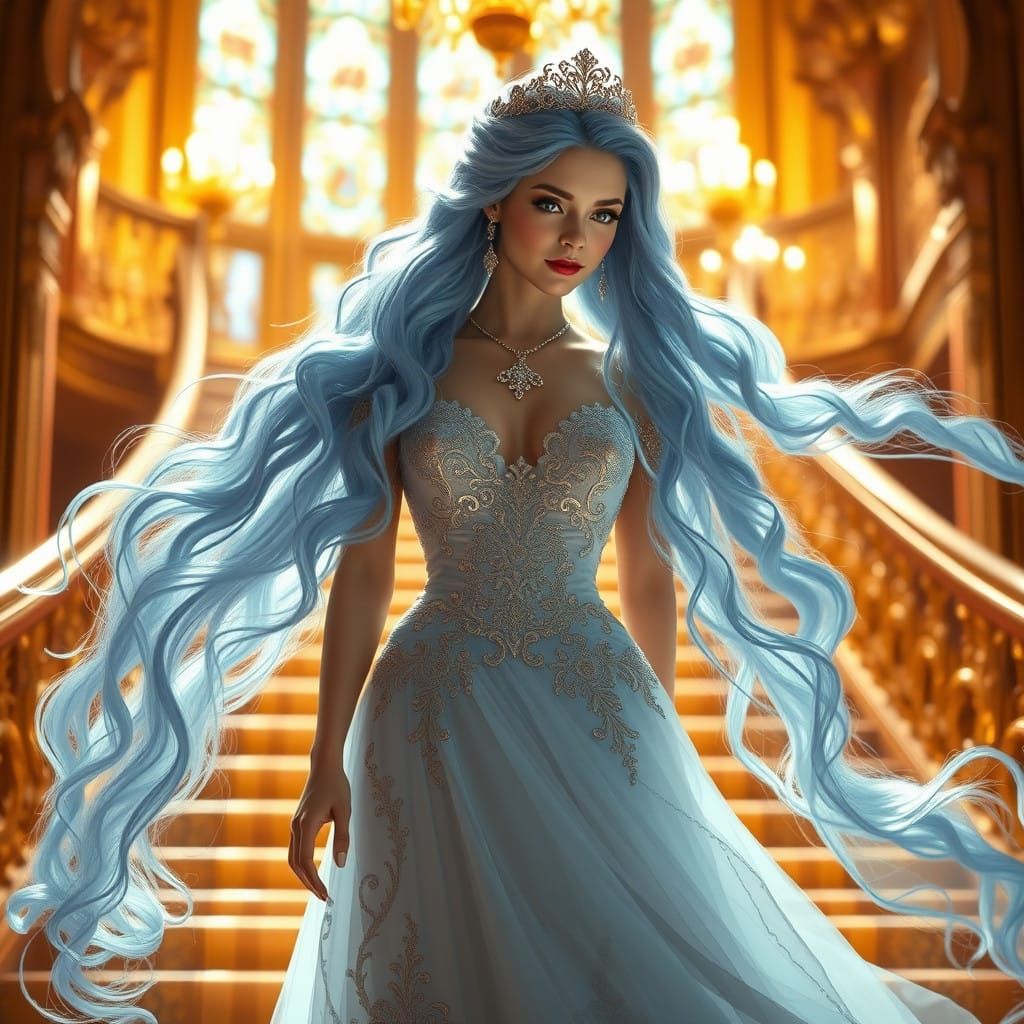 Majestic Princess Descends Palace Staircase in Ethereal Beau...