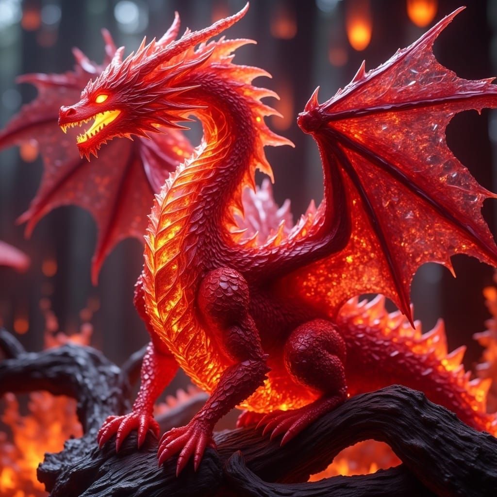 <lora:DragonV1:1.0> "An iridescent red crystalline Wyvern si...