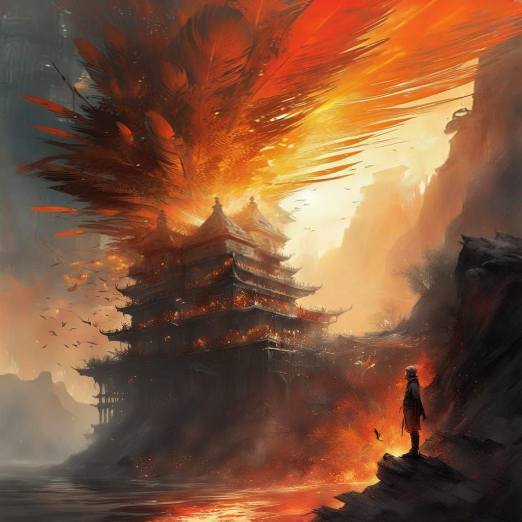 Surreal Feathers Blaze in Warm Intense Colors