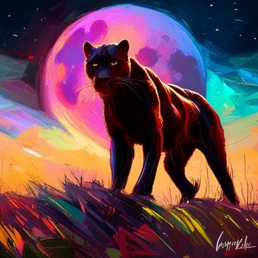 Black Panther Under a Luminous Moon