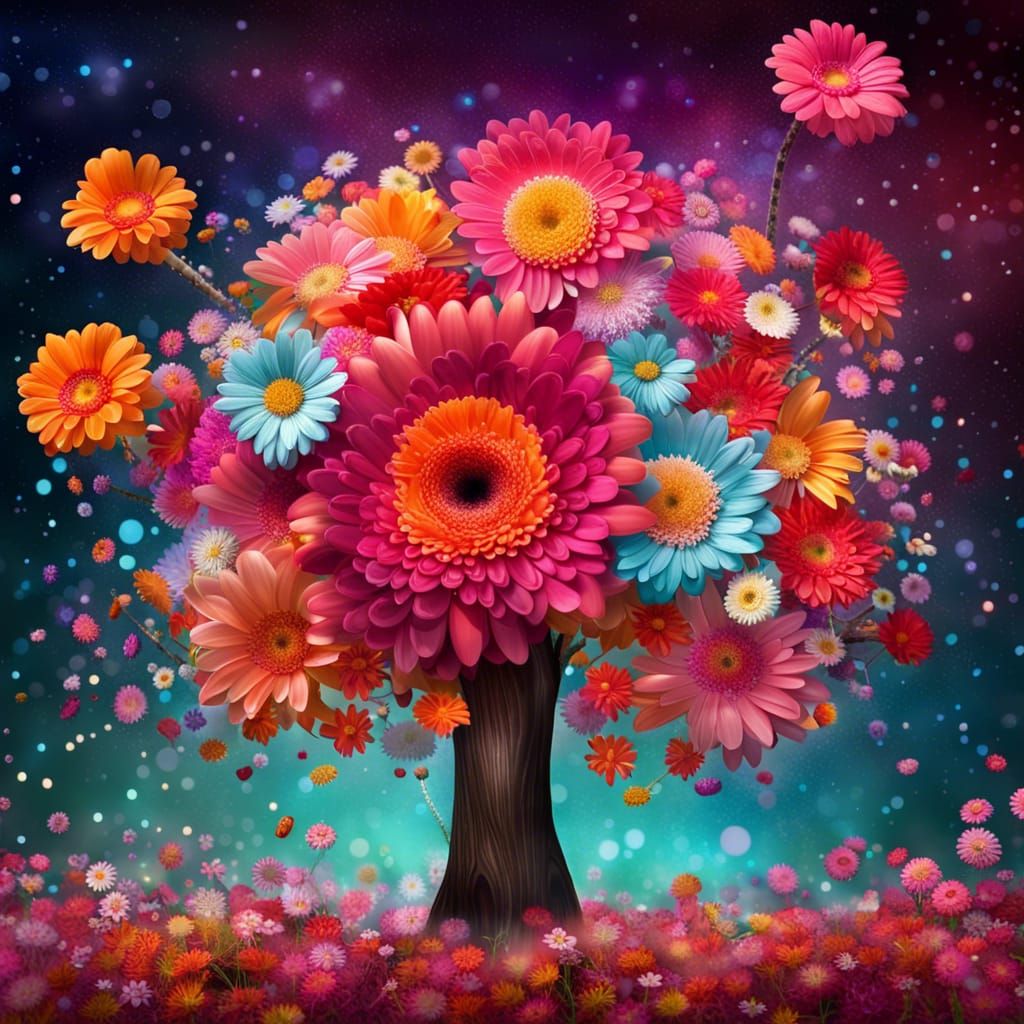 Gerbera Flower Tree in Fantasy Landscape