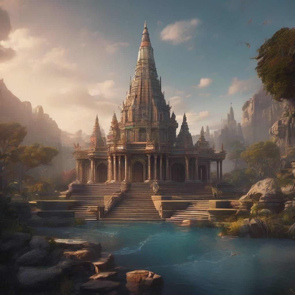 Surreal Temple Rises towards the Divine in Ethereal 8K Detai...