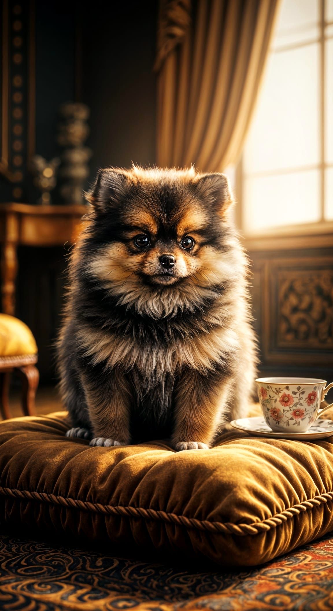 Luxurious Vintage Parlor Portrait of a Teacup Pomeranian