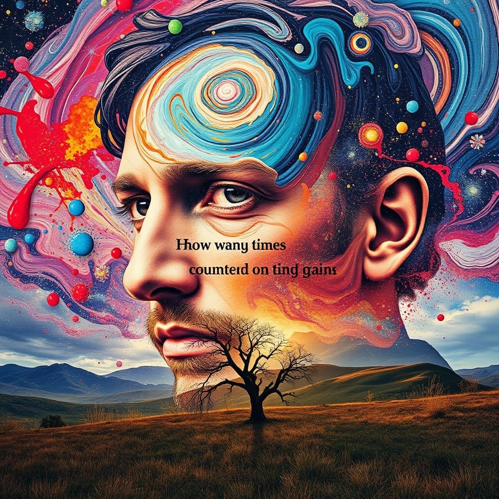 Galactic Portrait with Swirling Cosmos and Vibrant Paint