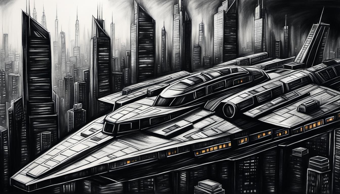 Futuristic Cityscape in Charcoal with Neon Lights