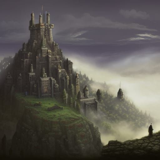 Mountain Castle Ruin with Aztec Engravings