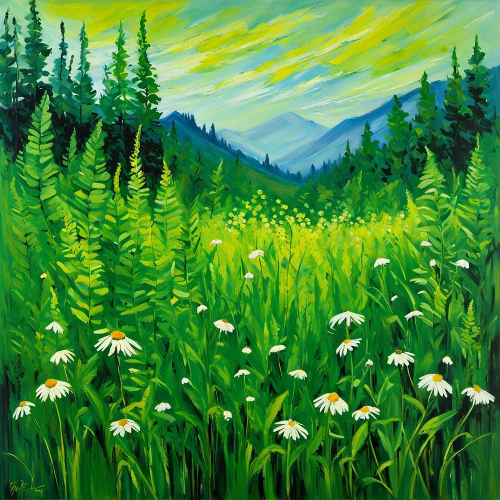 Daisies and ferns