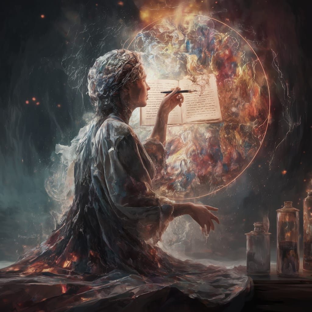 Ethereal Spirit Writer in Art Nouveau Style