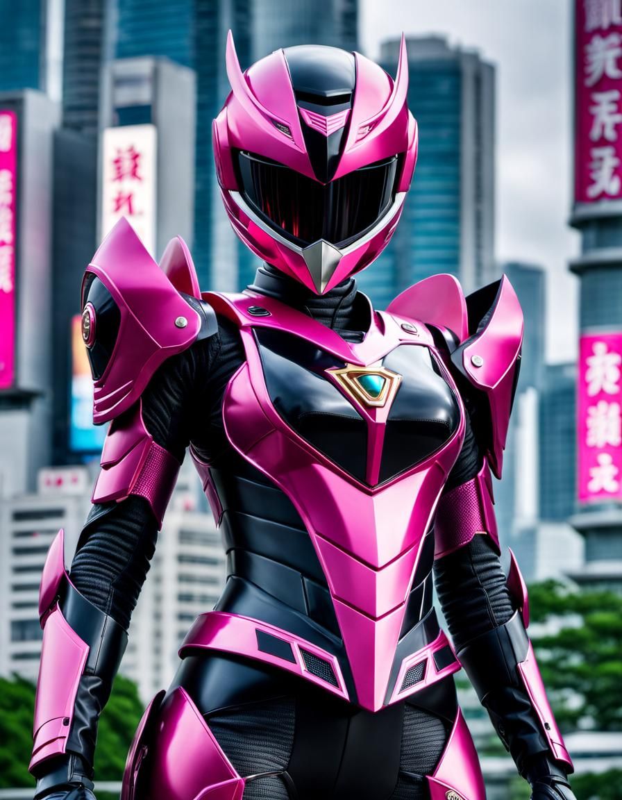 Pink Robo Rider in Japanese Cityscape