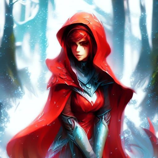 Red Riding Hood Portrait in Snowy Forest