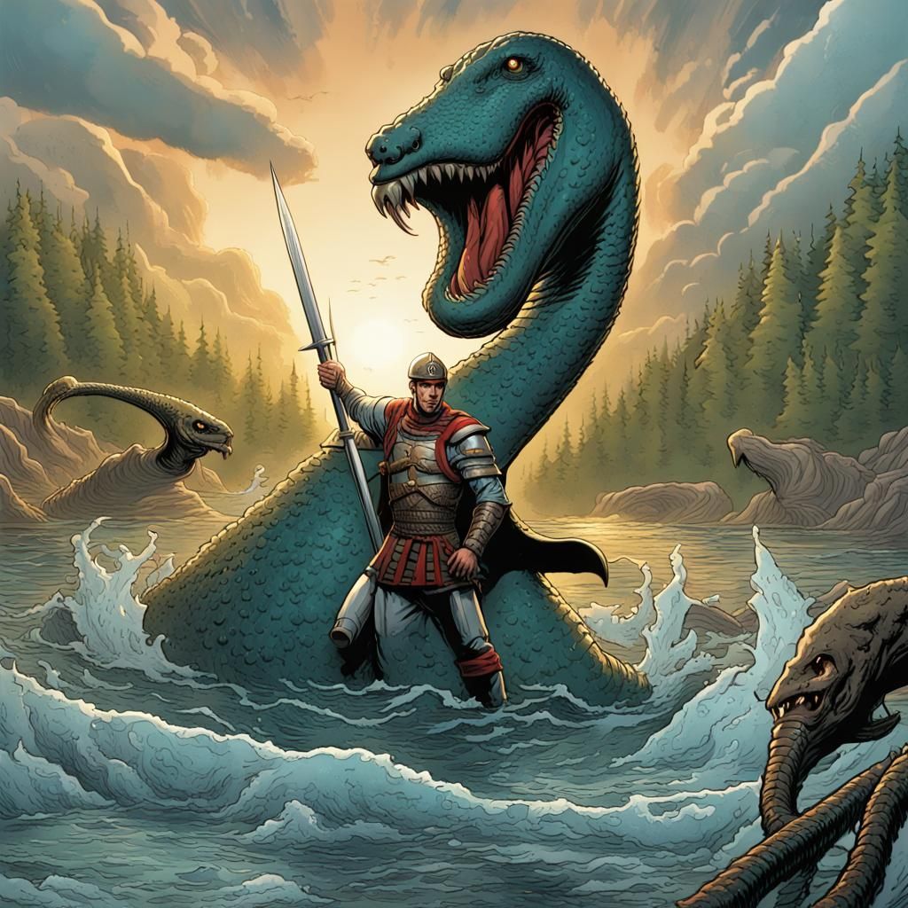 Roman Soldier Versus Loch Ness Monster Comic Book Cover