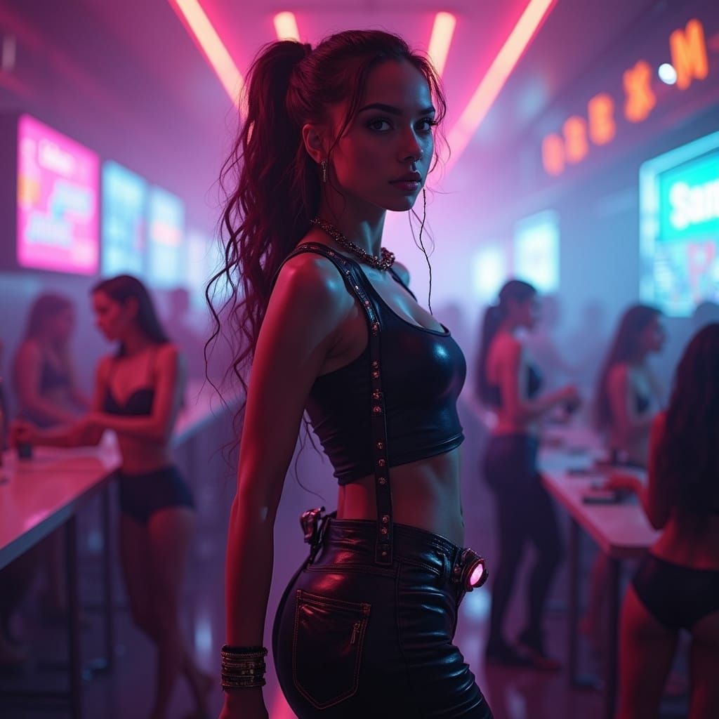 Neon Dancing Girl in Cyberpunk Album Art Style