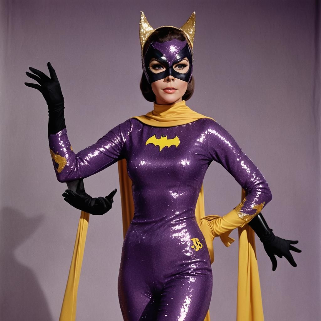 Batgirl in Purple Gown with Cat Mask, Matte Painting