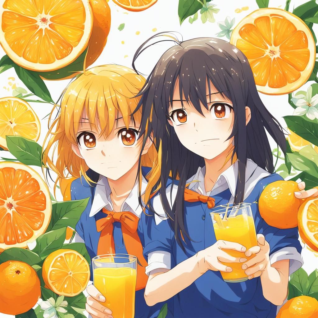 Fresh Orange Juice in Anime Style