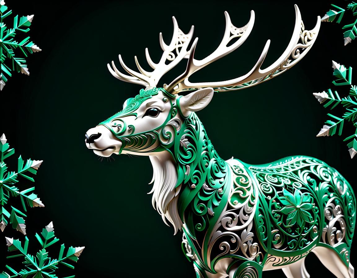 Christmas Reindeer in Forest Green and Silver
