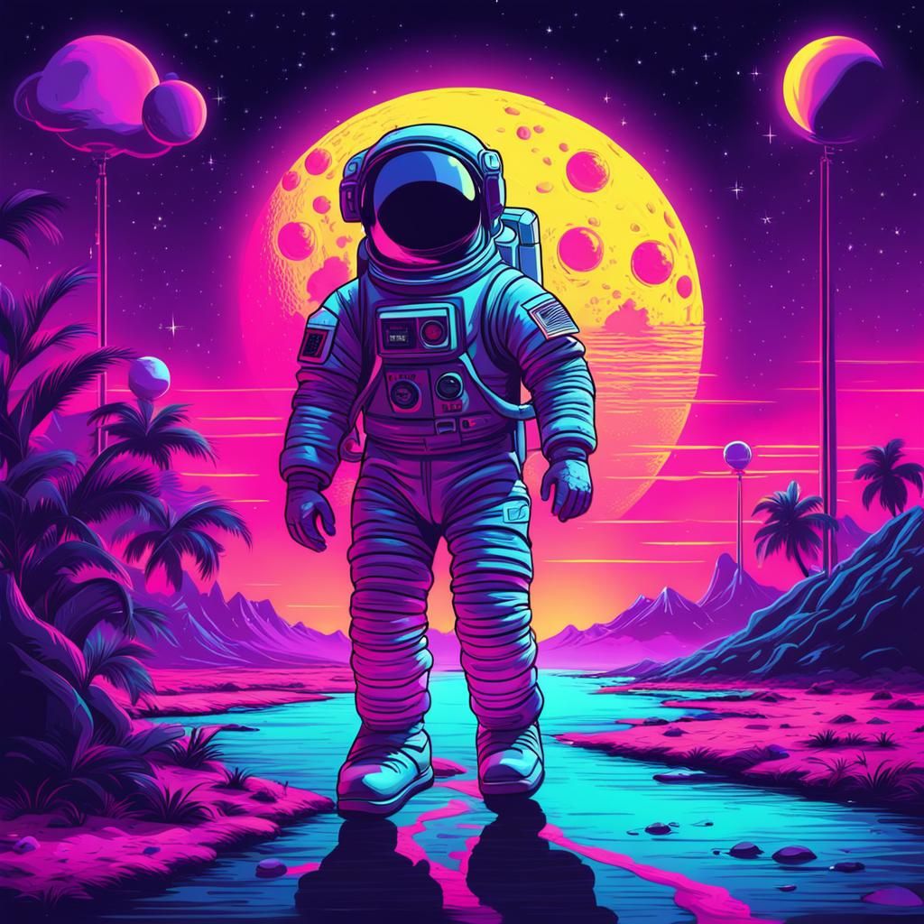 Moon Landing in Disney Pixar Synthwave Style