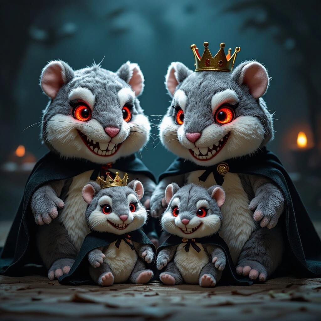 Sinister Stuffed Gerbil Family Villain Portrait