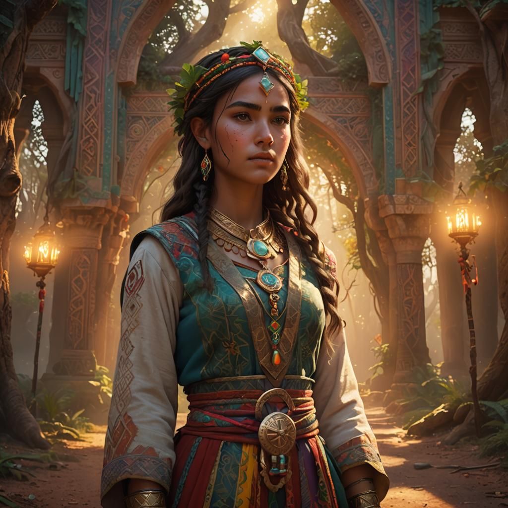 Amazigh Girl in Mystical Forest Concept Art