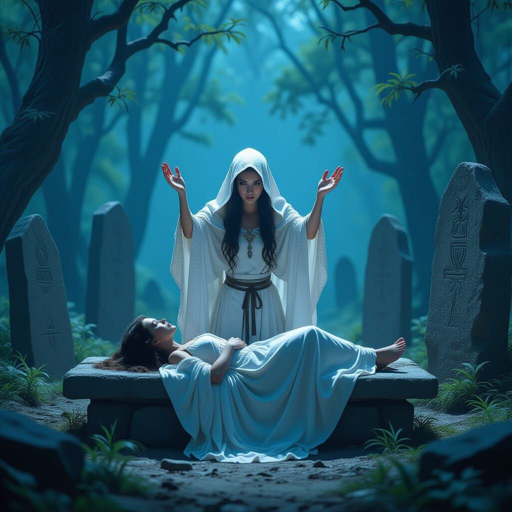 Druid's Ritual in Eerie Forest Clearing