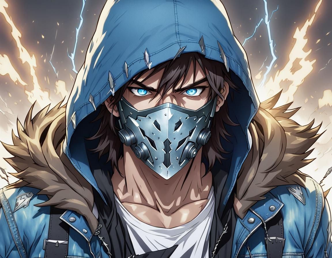 Anime Teen Superhero with Metal Armor and Lightning
