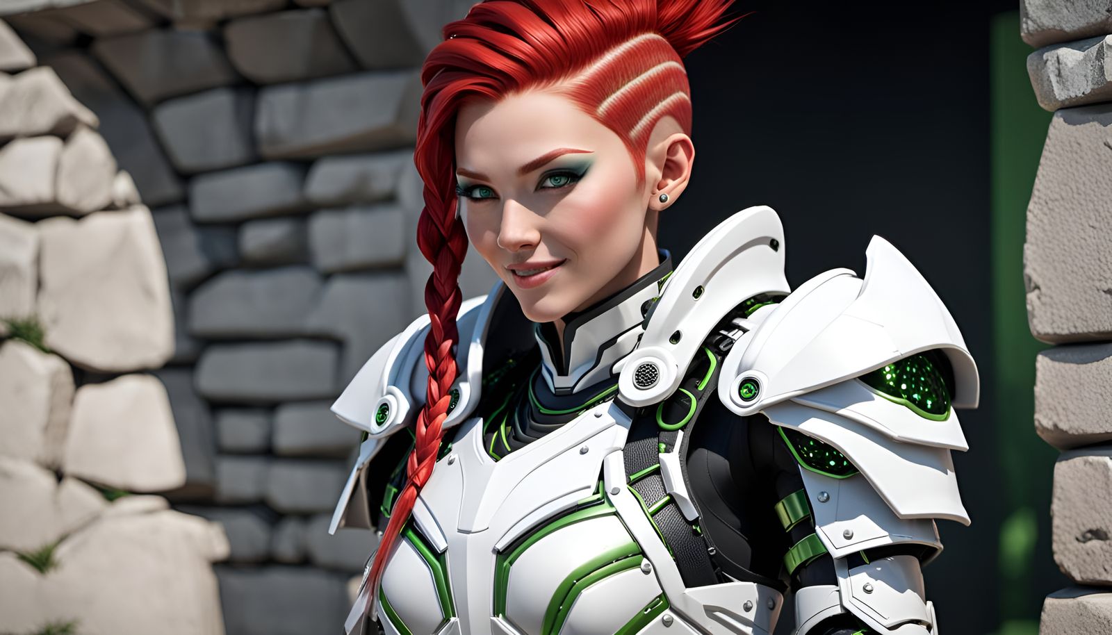 Futuristic Female Warrior in White Armor