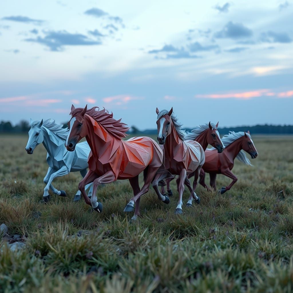 Paper Horses Gallop at Dusk
