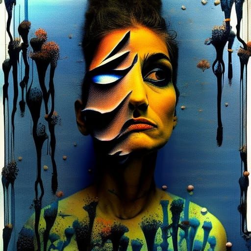 Floral Claymation Portrait in Dave McKean Style