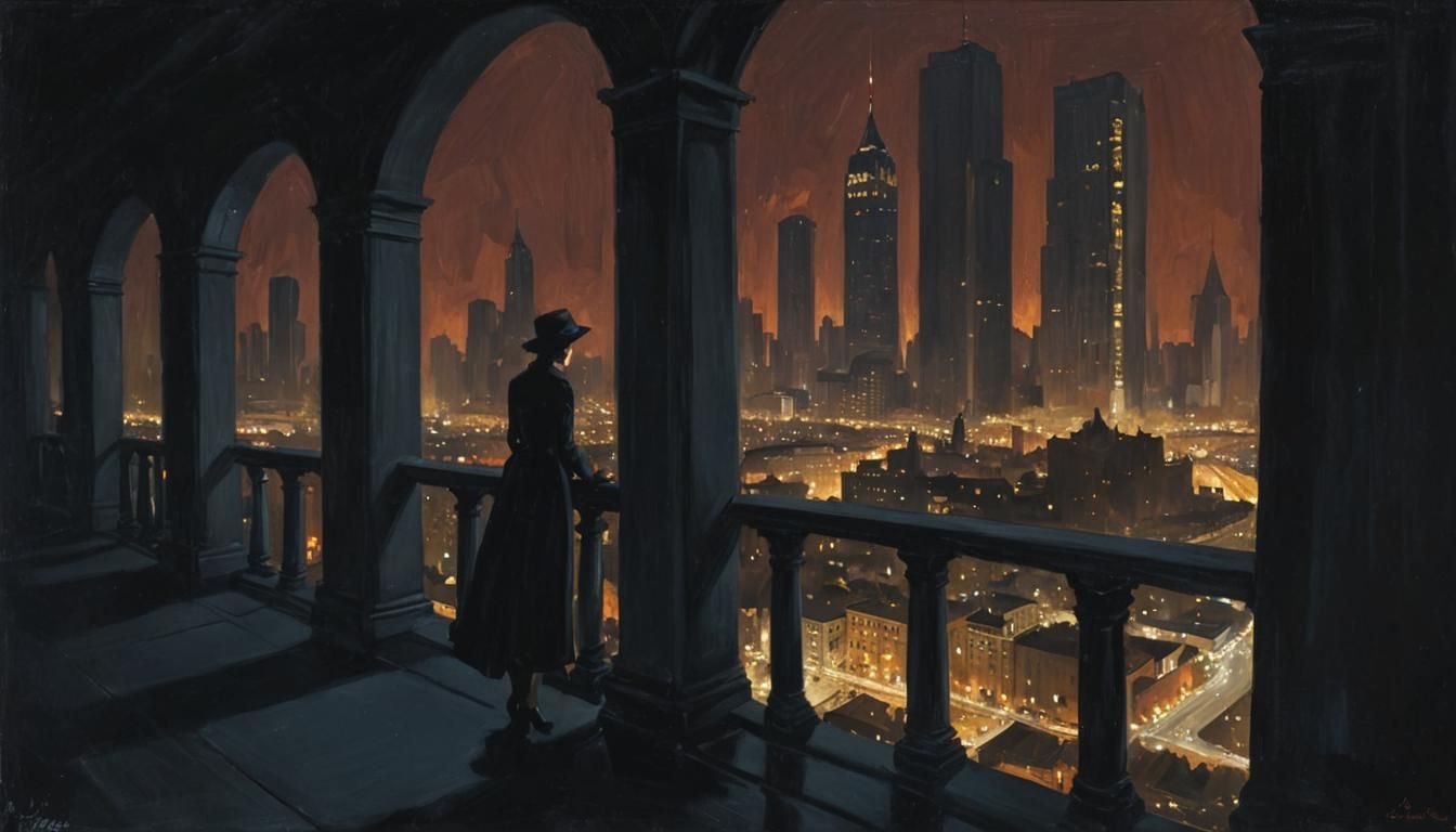 Noir Night Painting of Secrets and Danger